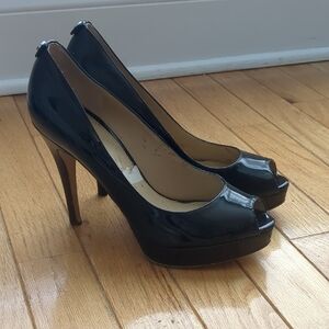 Michael Kors Black Patent Peep-Toe Heels